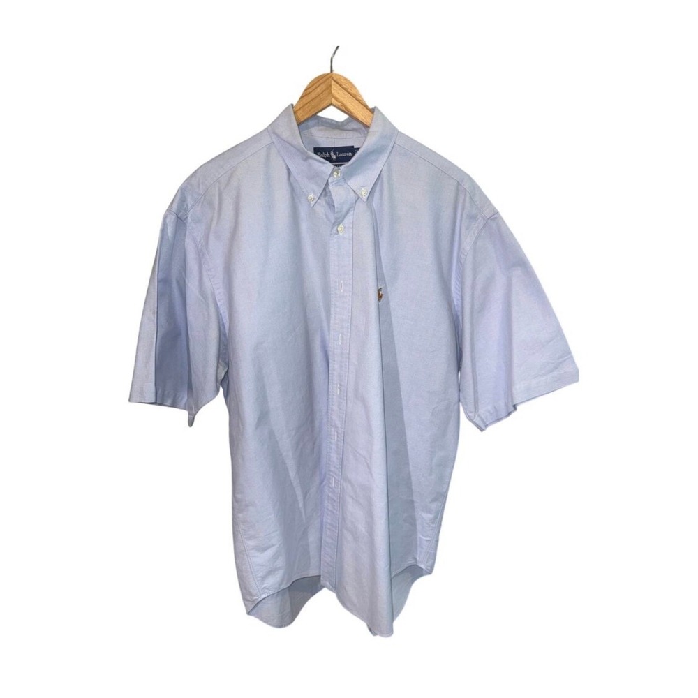 Ralph Lauren Blake Mens XL Light Blue Oxford Short Sleeve Button Down Shirt Logo